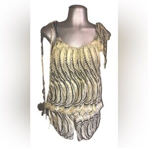 Vintage Y2K True Religion Yellow  Black Graphic Printed chains Romper